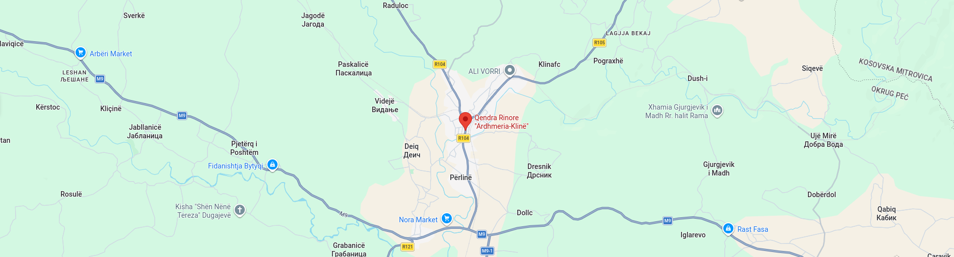 Google Maps Location of Qendra Rinore Ardhmeria-Klinë